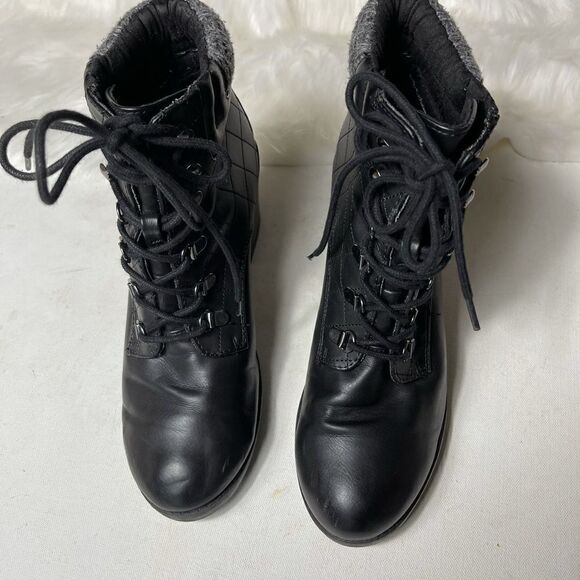 Mia teddy black knitted collar lace up combat boots round toe size 11 - Picture 2 of 9